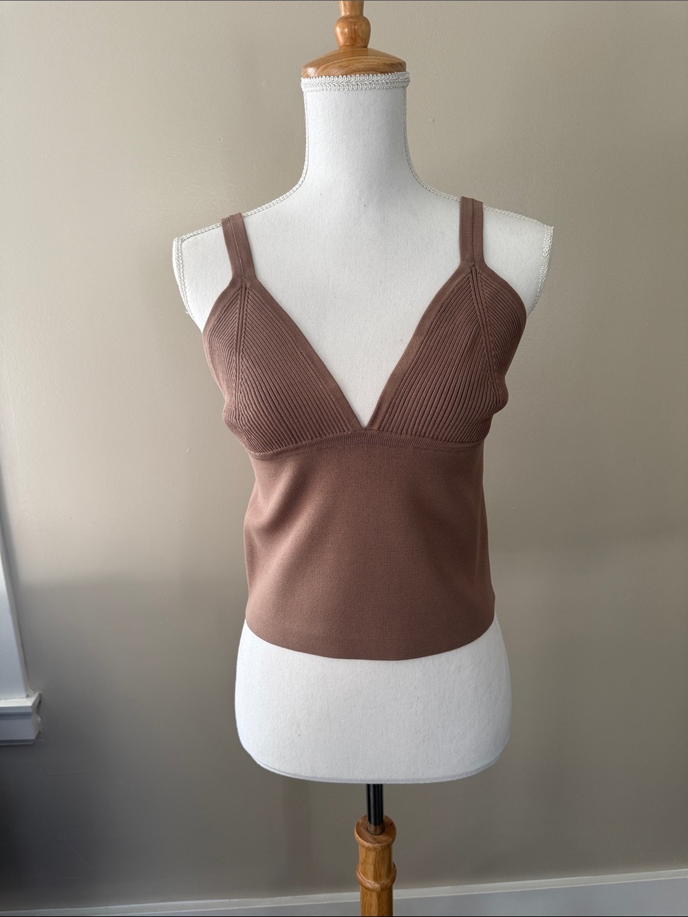 Zara Brown Ribbed Square-Neck Crop Tank
